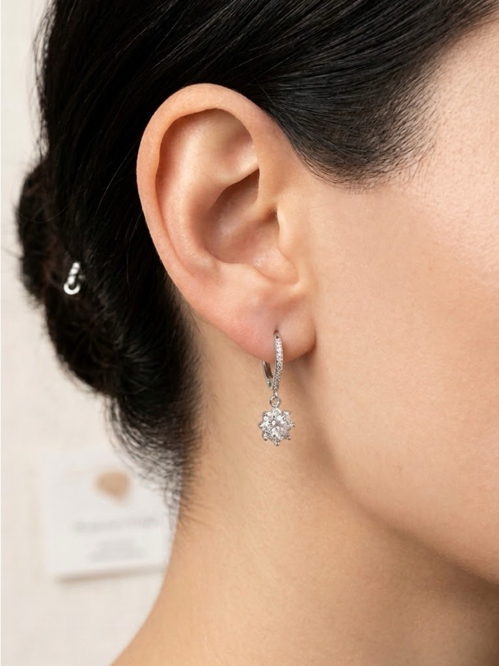 Bomb Party  Silver Tone Drop Earrings with Clear Crystal Cluster